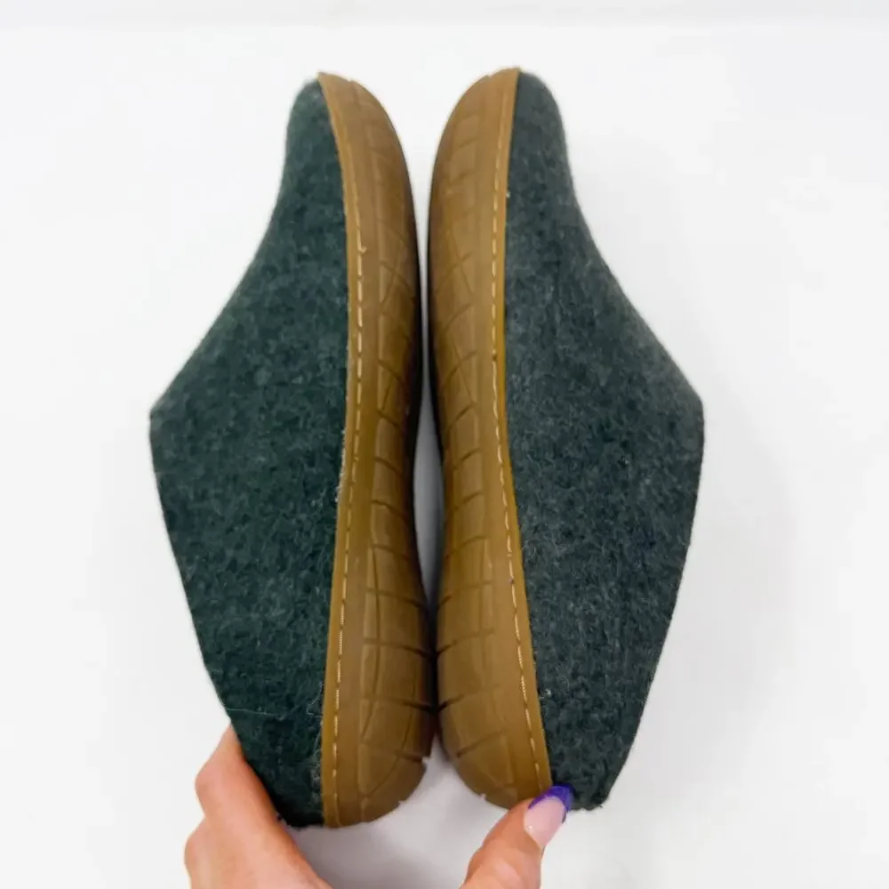 Glerups Dark Moss Green Wool Slippers with Rubber Sole Men's Size 42/9 EUC